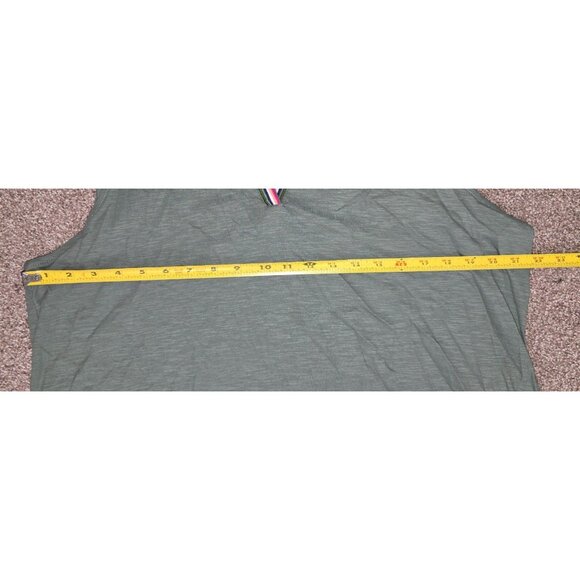 St. Johns Bay Sleeveless Green Top With Multicolor Trim Neckline 100% Cotton Wom - Picture 5 of 7
